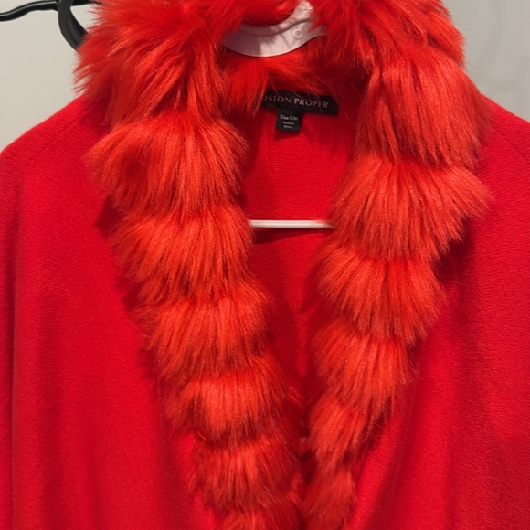 Boston proper Faux Fur Tie Waist Poncho Racing Red- Worn once - Picture 10 of 12